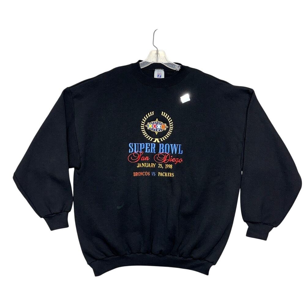 Vintage Deadstock 1998 Super Bowl Sweatshirt 2XL Black San Diego Broncos Pack